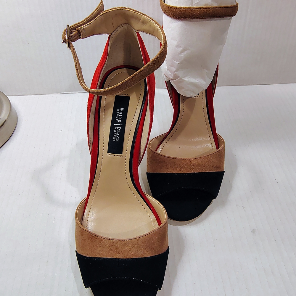 White House Black Market Women's Tan Red and Black Heels